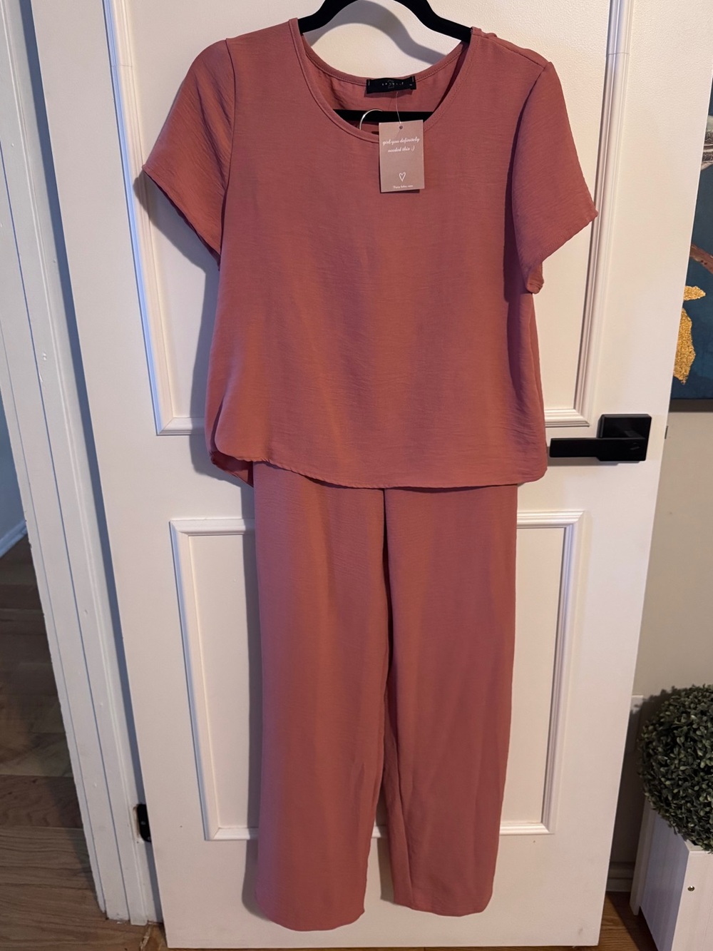 Relaxed Two-Piece Short Sleeve Set - Dusty Rose